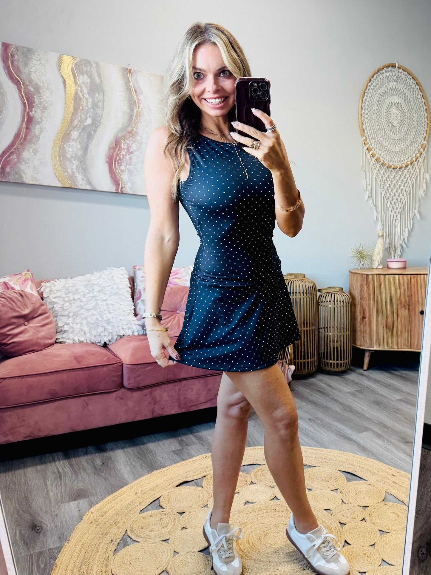Black Polka Dot Drop Waist Mini Skort Dress (Reg.)