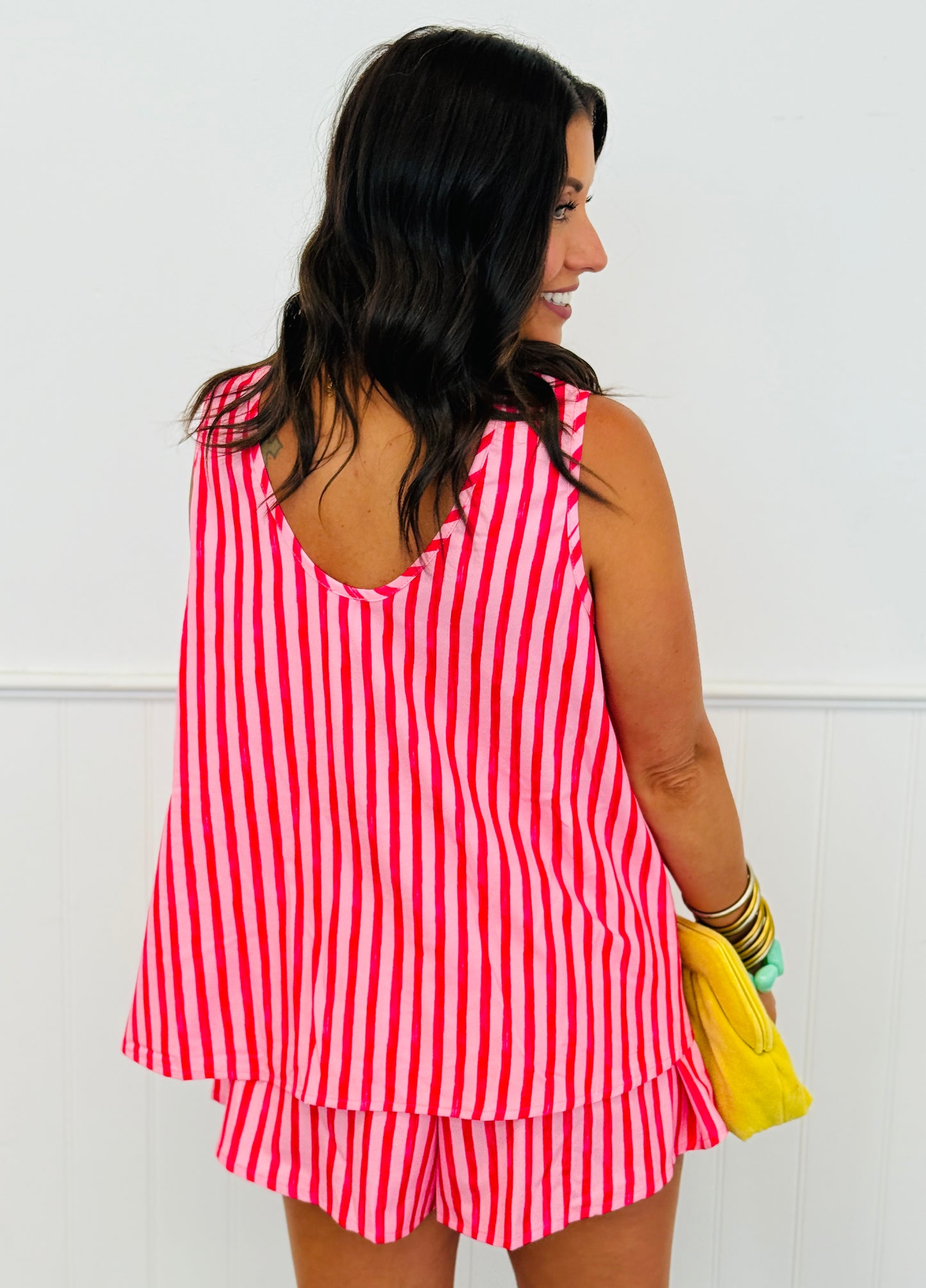 Pink Striped Scoop Back Tank & Shorts Set (Reg.)