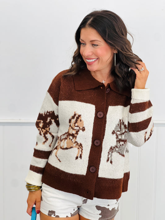 Brown Horse Collared Cardigan (Reg.)