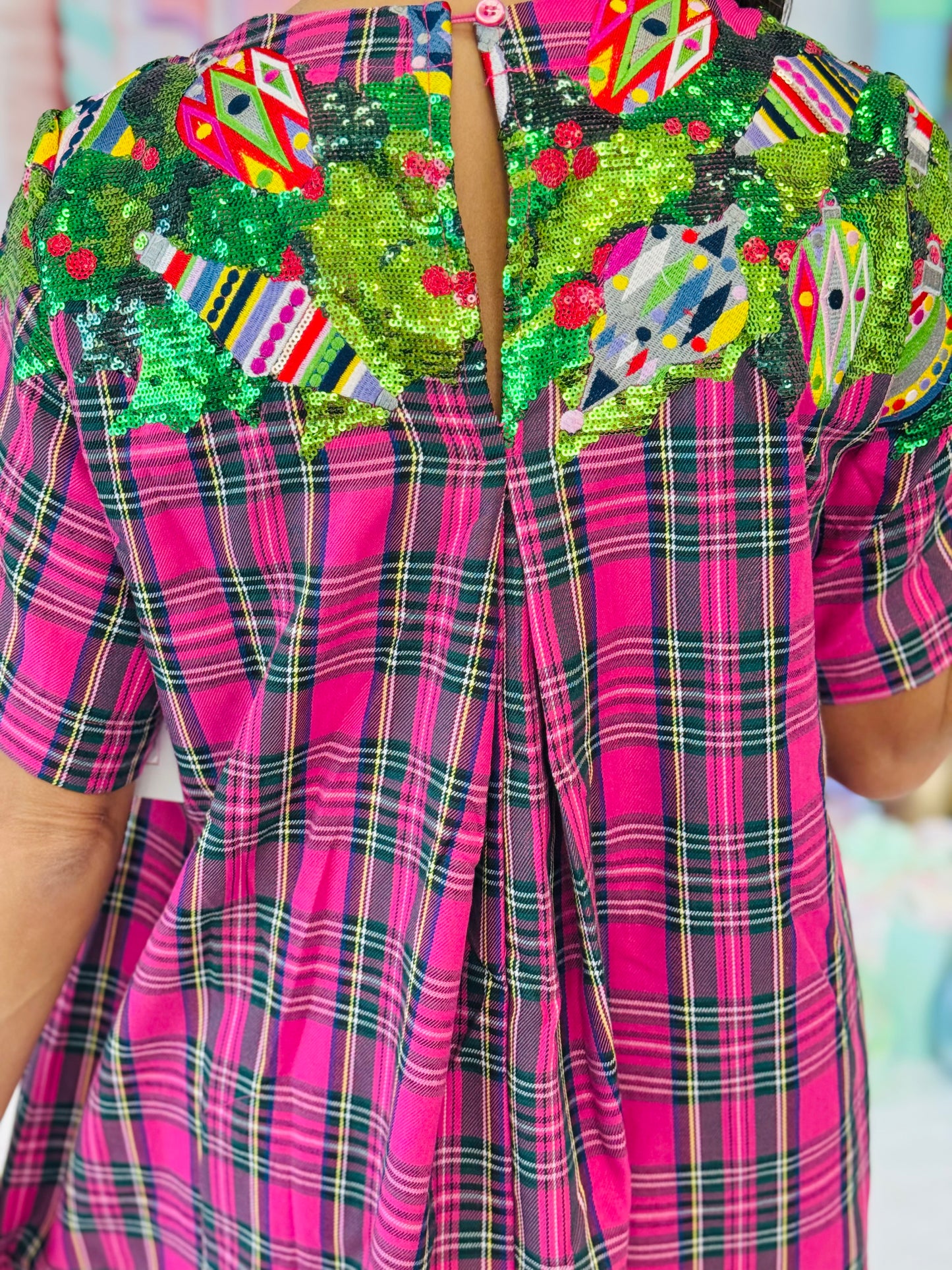 Queen Of Sparkles Pink Plaid Metallic Wreath Midi Dress (Reg. & Plus)