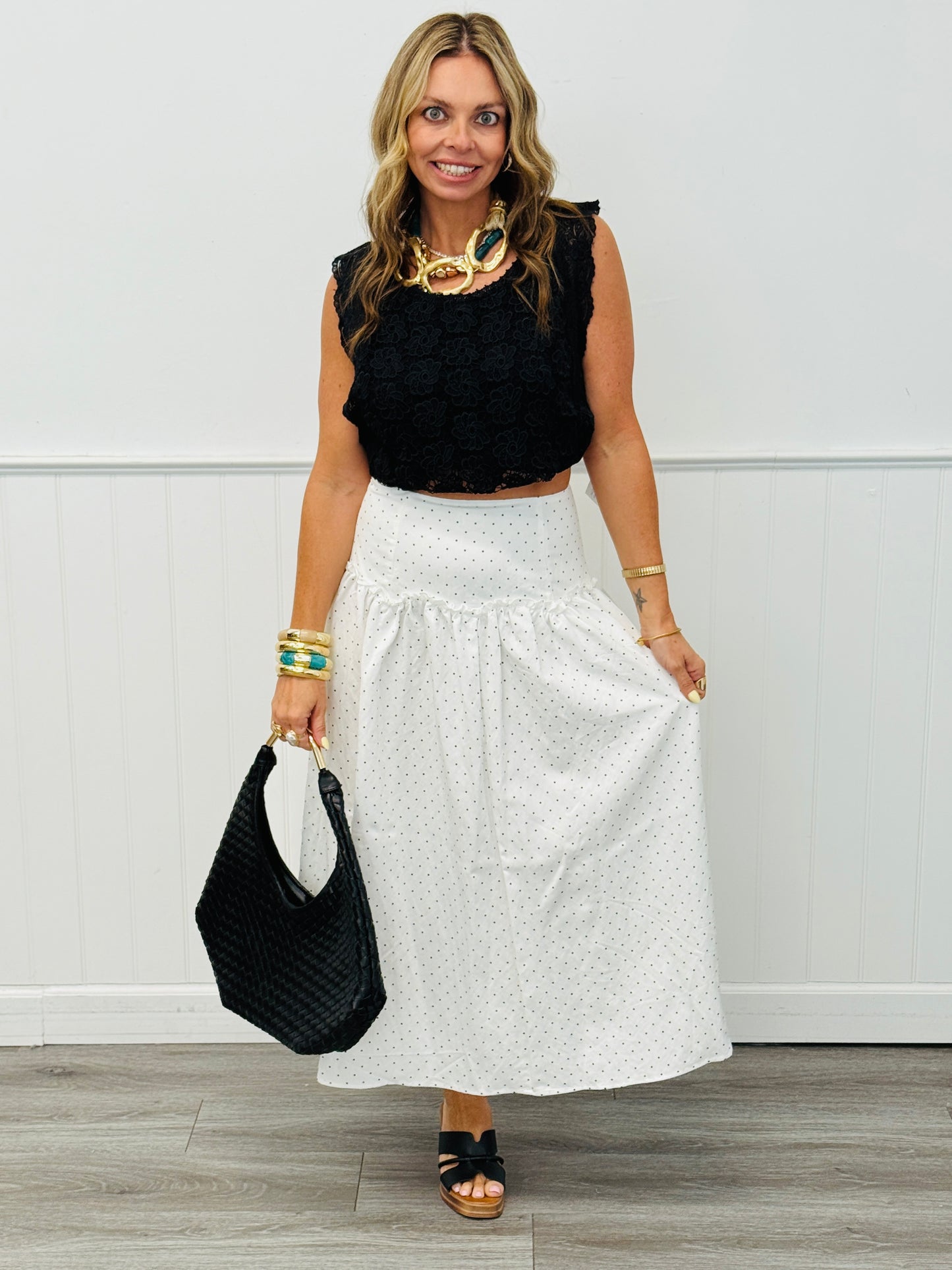White/Black Polka Dot Maxi Skirt (Reg.)