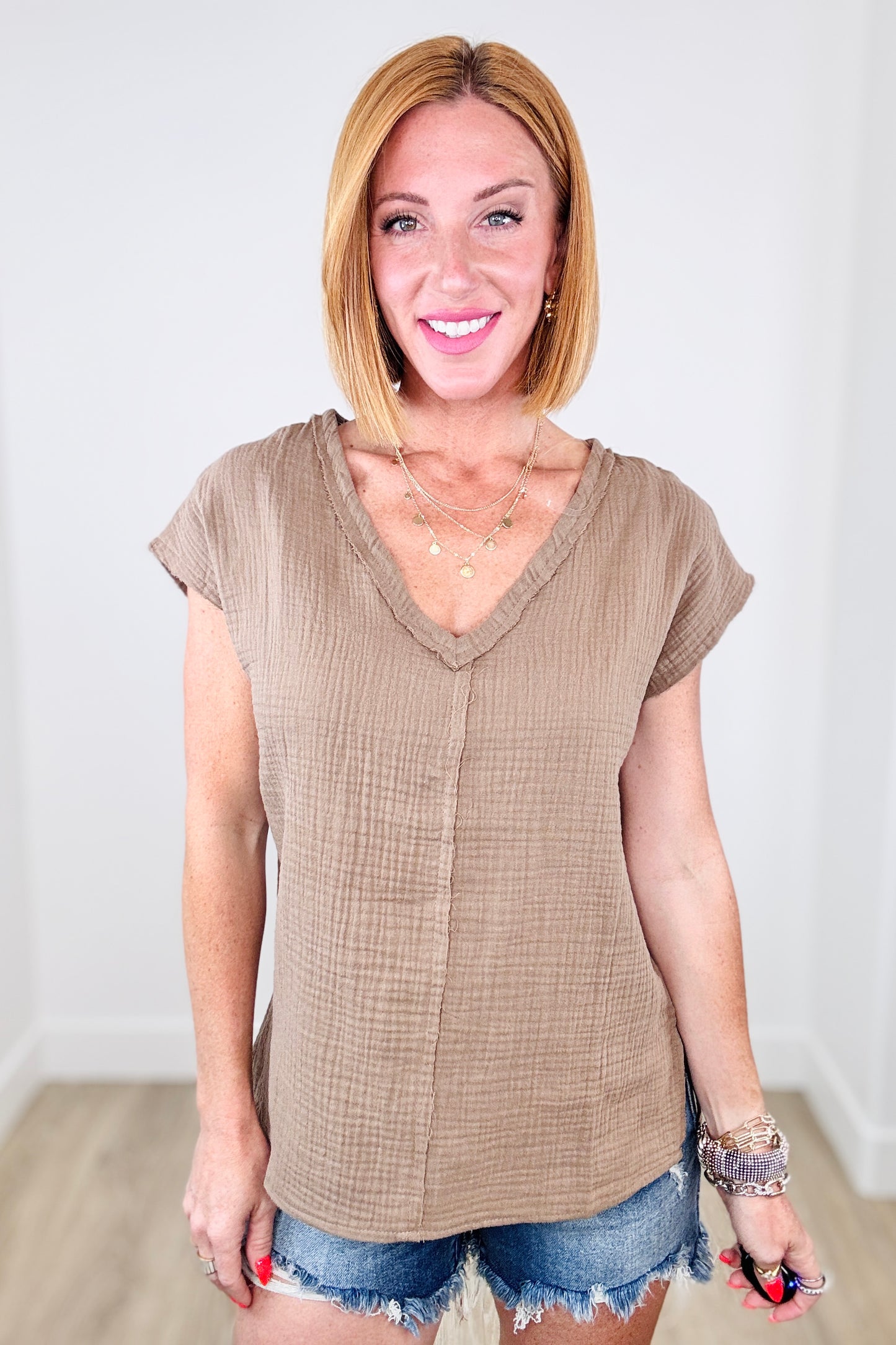 Andree Mocha Cotton Gauze Top (Reg.)
