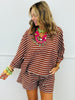 Brown Striped Top & Shorts Set (Reg & Plus)
