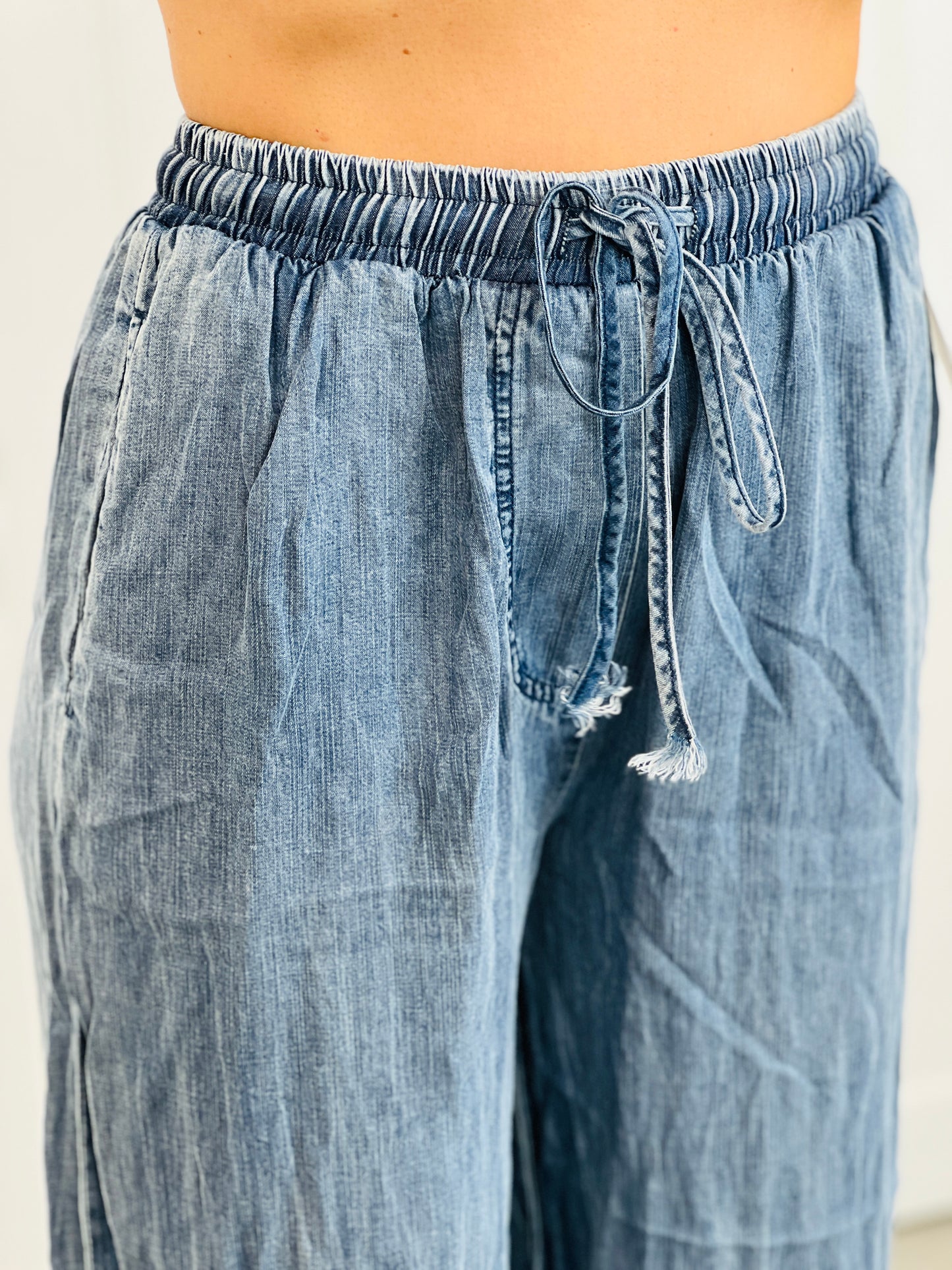 Denim Ruffle Palazzo Pants (Reg. and Plus)