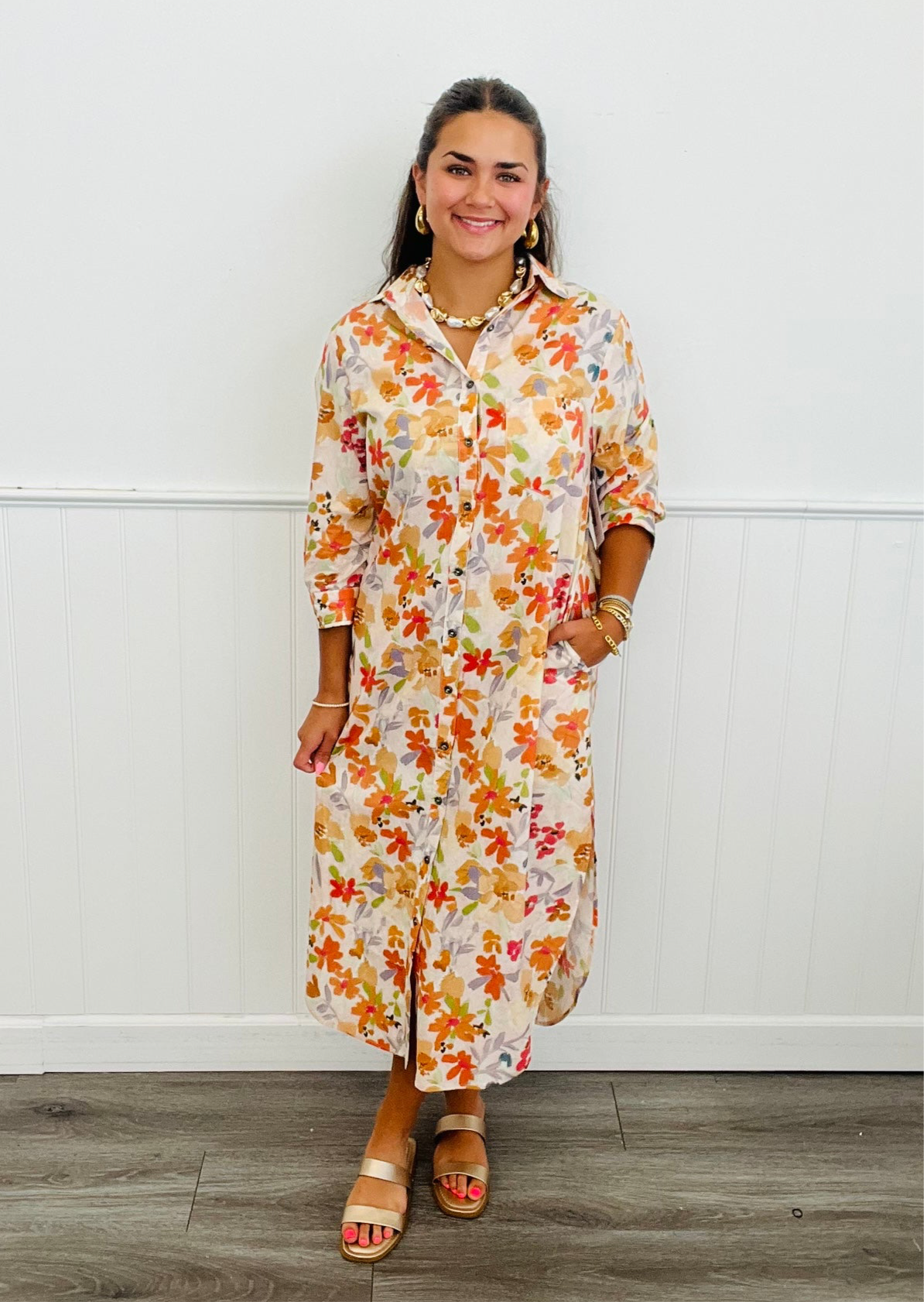 Multi Floral Midi Shirt Dress (Reg & Plus)