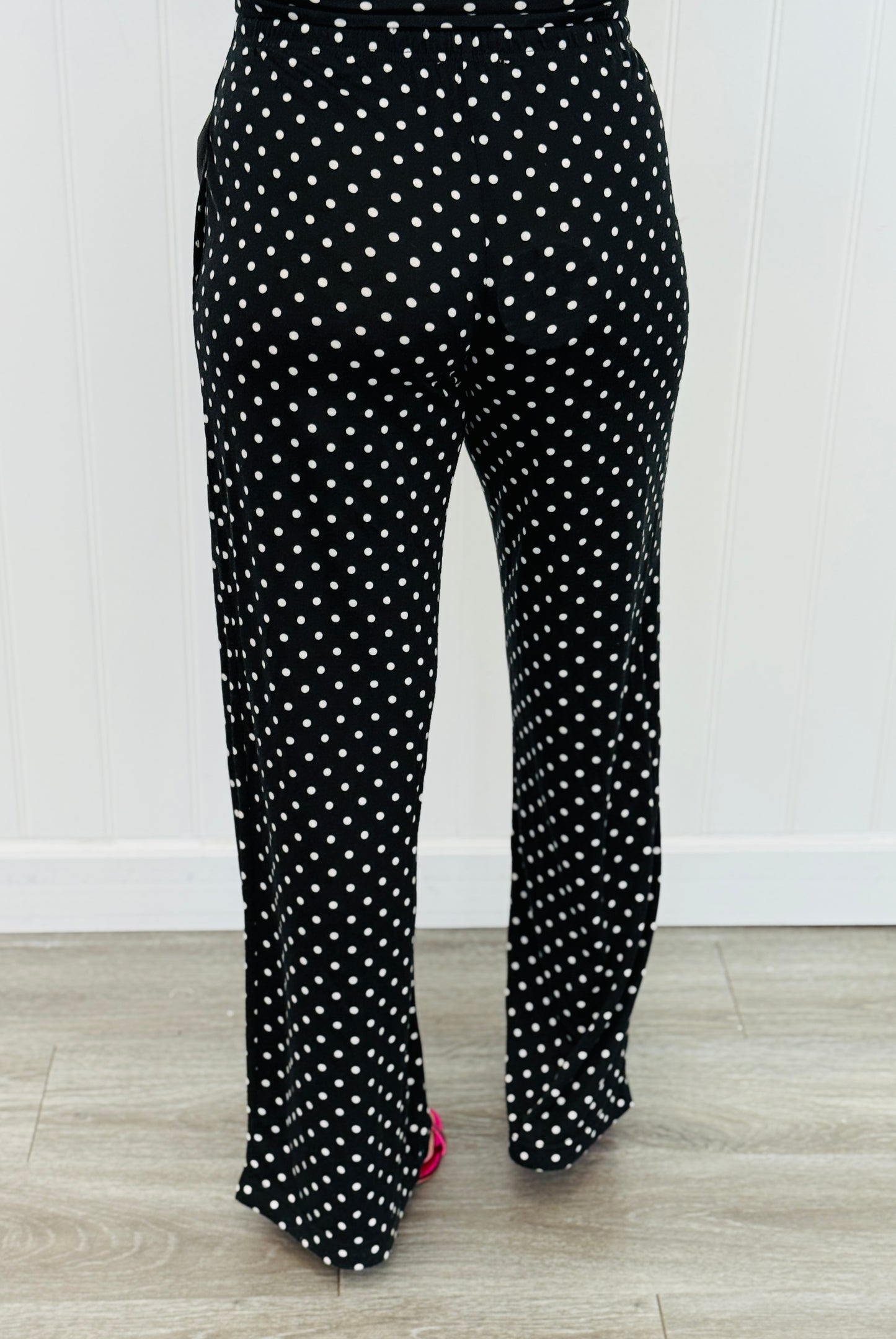 Black/White Polka Dot Drawstring Pants (Reg.)