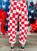 Red Checkered Print Barrel Pants (Reg. and Plus)
