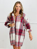 Wine Combo Plaid Oversized Button Down Top (Reg.)