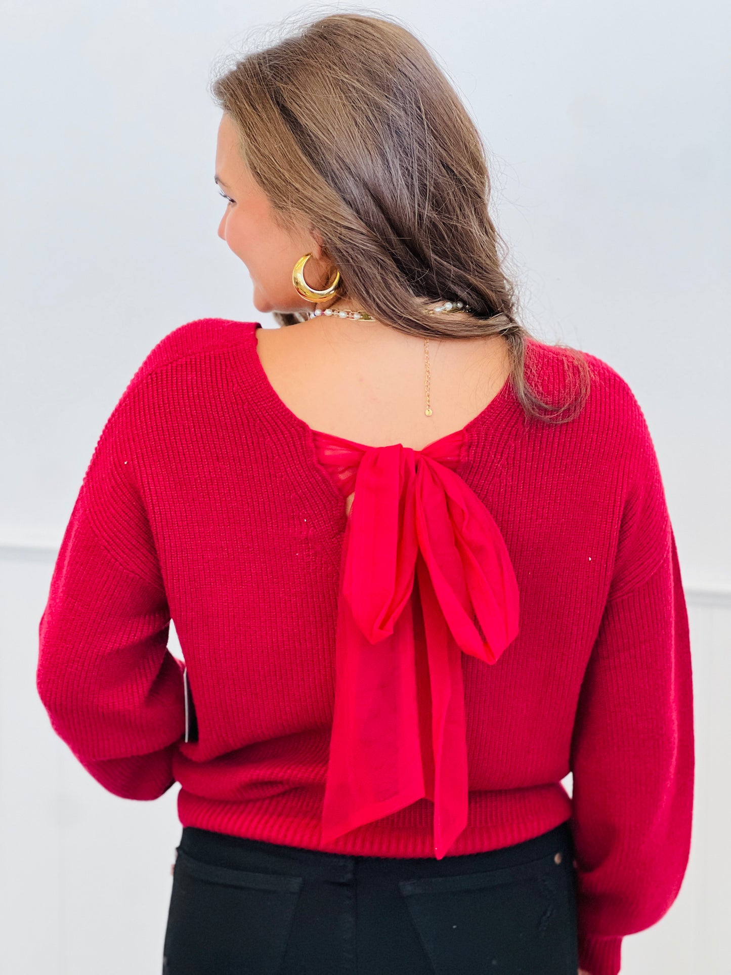 Back Bow Tie Sweater Knit Top (Reg.)-5 Colors