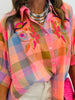Plaid Beaded Detail Button Up Top (One Size)