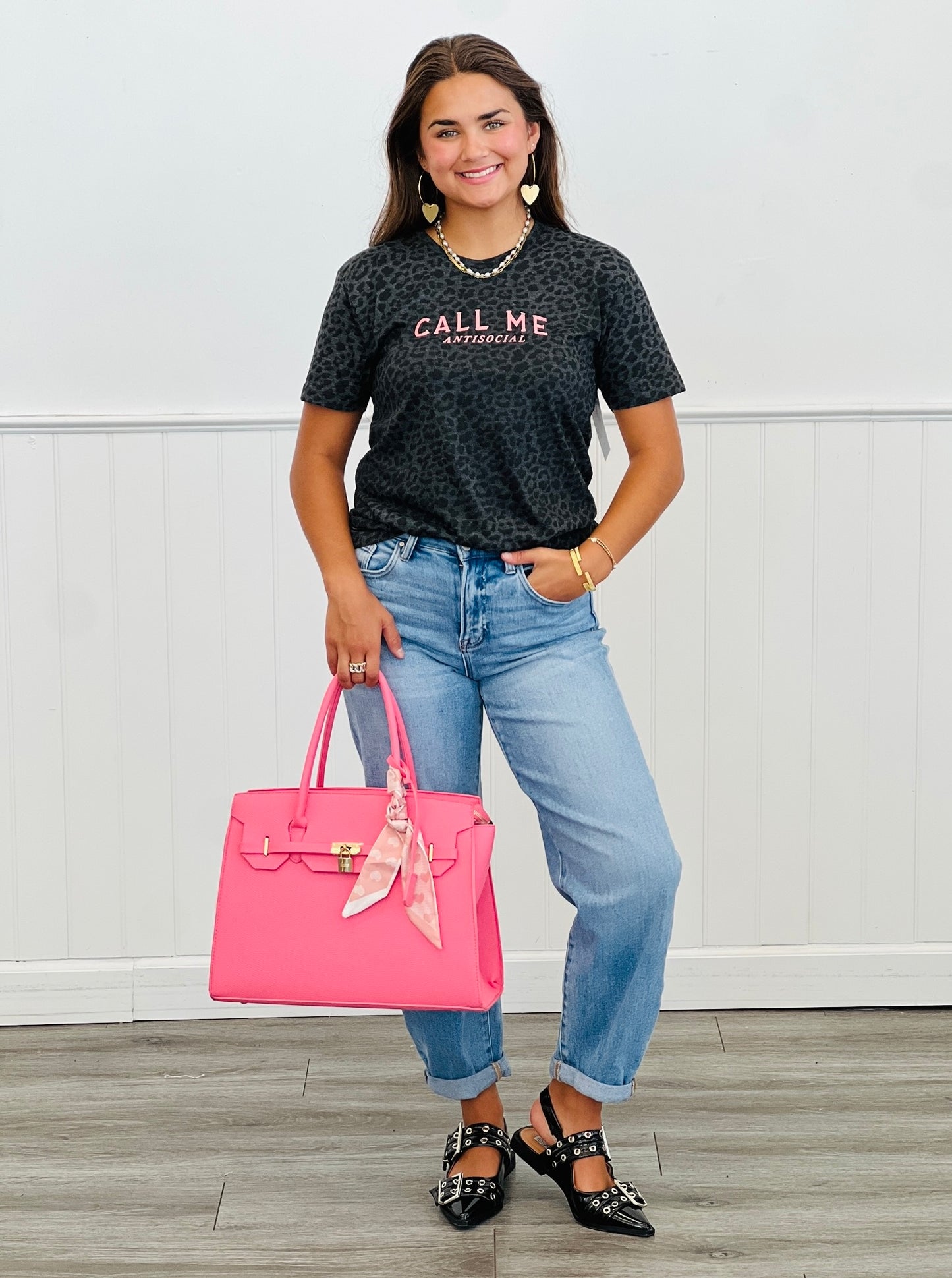 Call Me Antisocial Leopard Tee (Reg. and Plus)