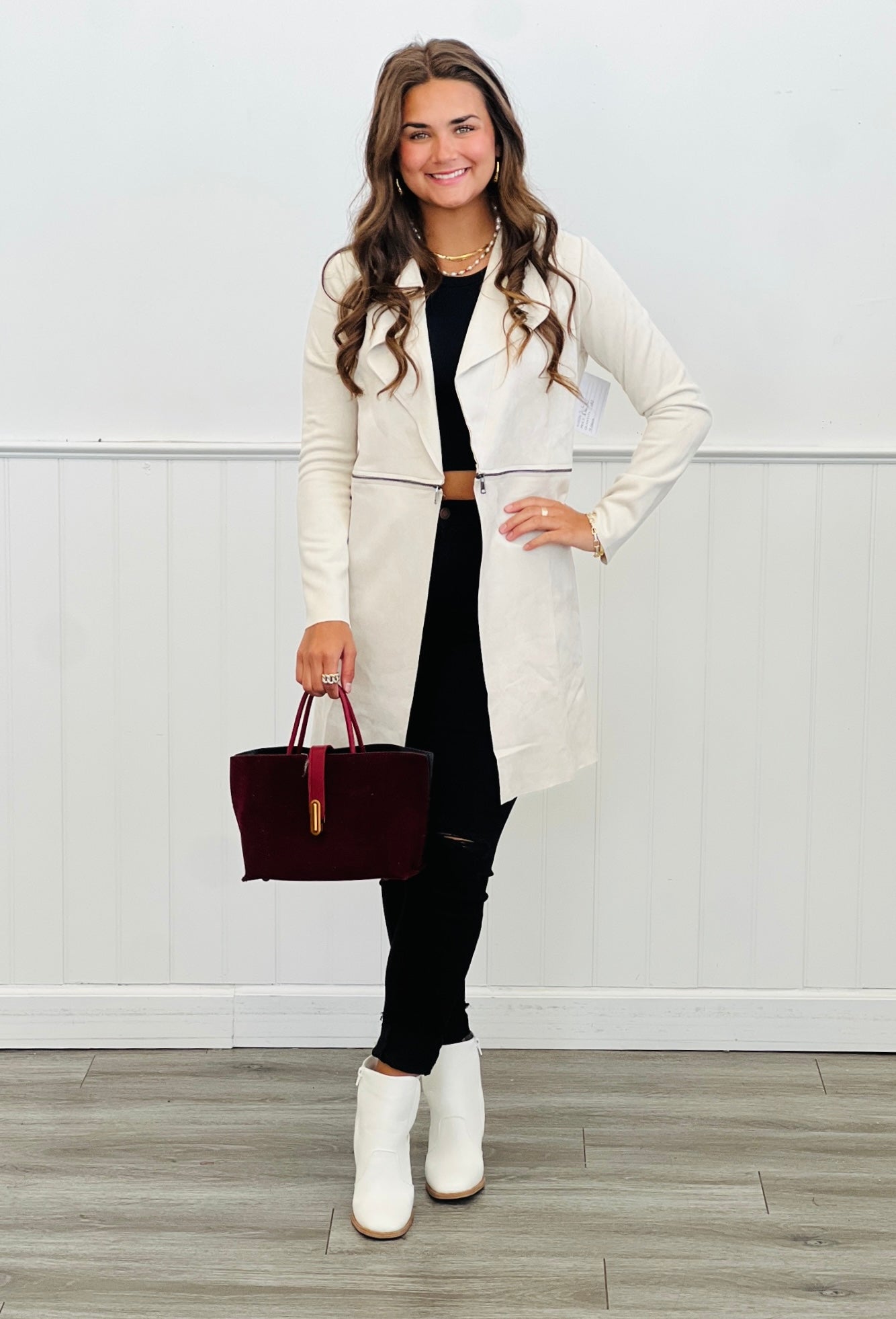 Essential Faux Suede Zip Detail Coat (Reg.)-4 Colors