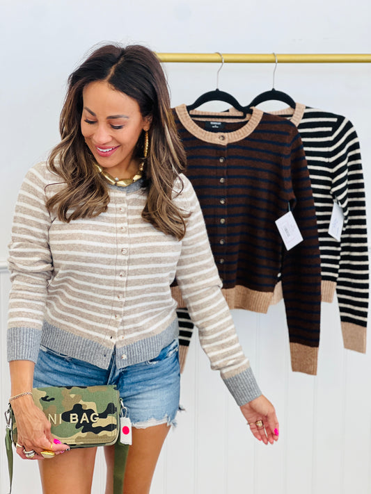 Striped Button Down Cardigan (Reg.) - 3 Colors