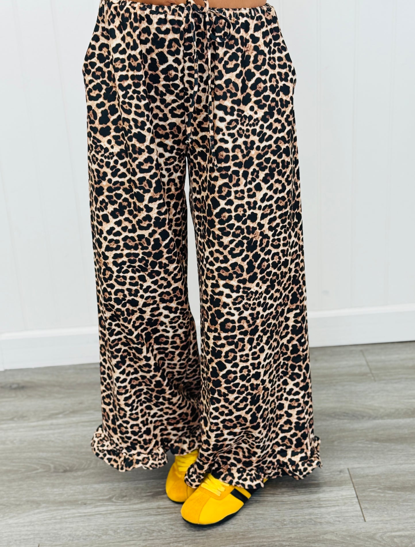 Leopard Print Ruffle Hem Pants (Reg. and Plus)