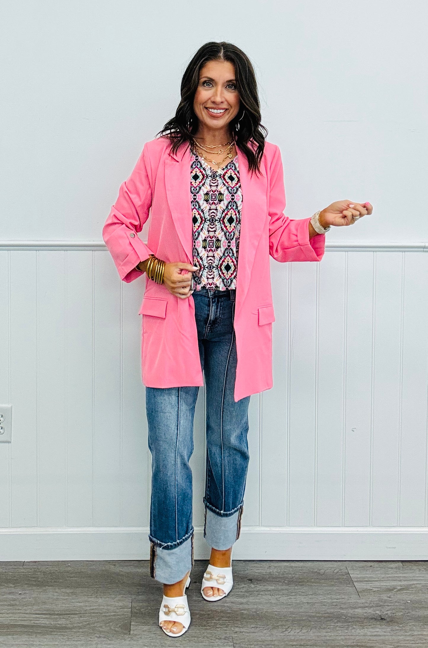 Roll Up Sleeves Open Blazer (Reg.)-4 Colors