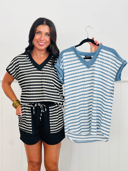 Jacquard Stripe Casual Top (Reg & Plus)-2 Colors