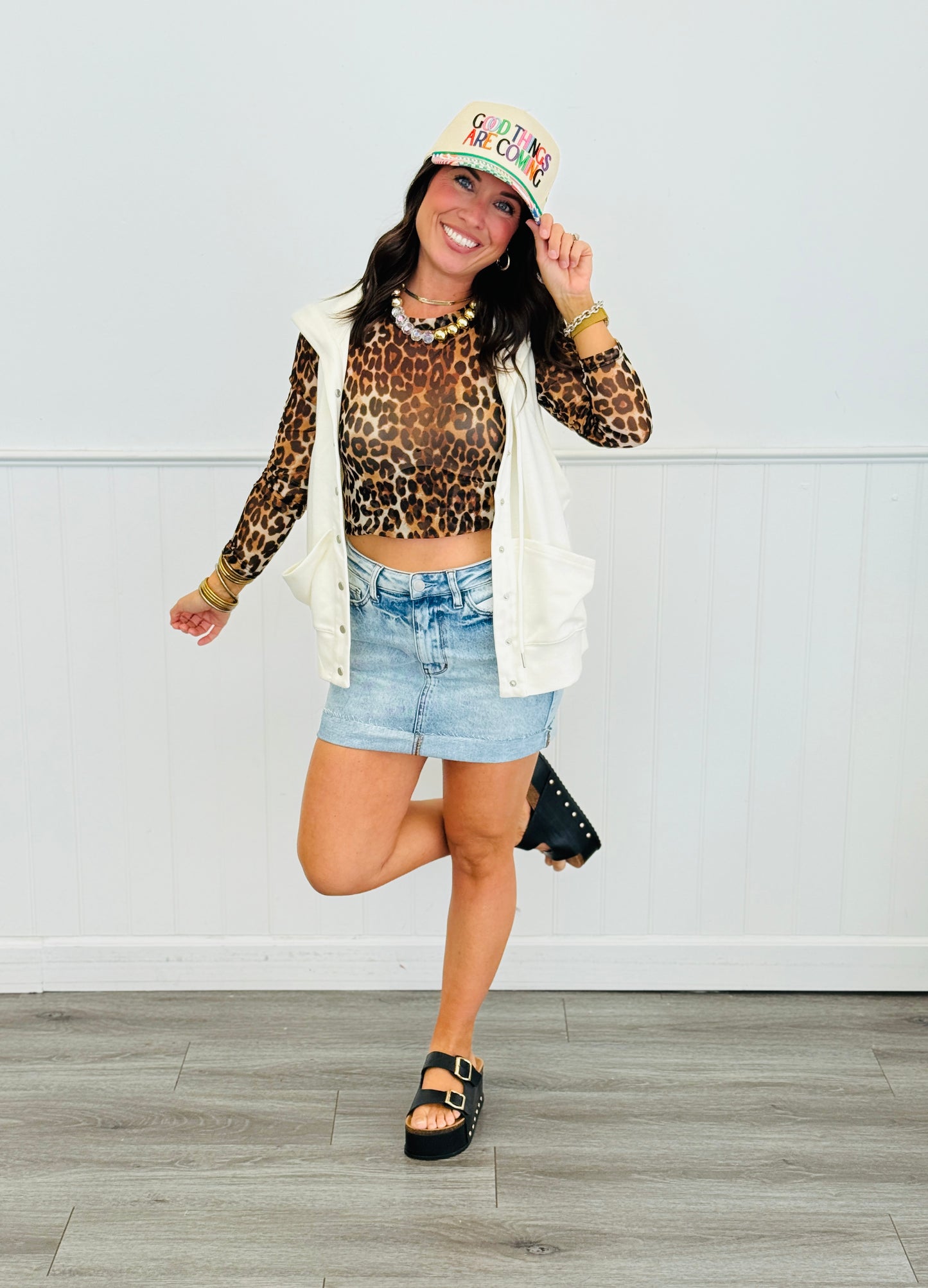 Leopard Print LS Mesh Top (Reg. and Plus)