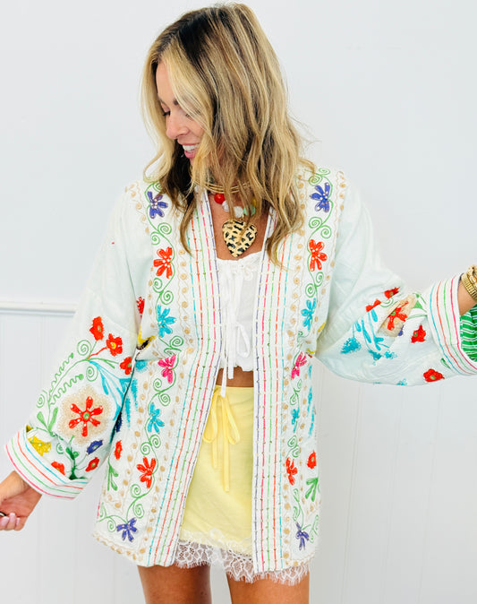 POL Natural Multi Embroidered Belted Cardigan (Reg.)