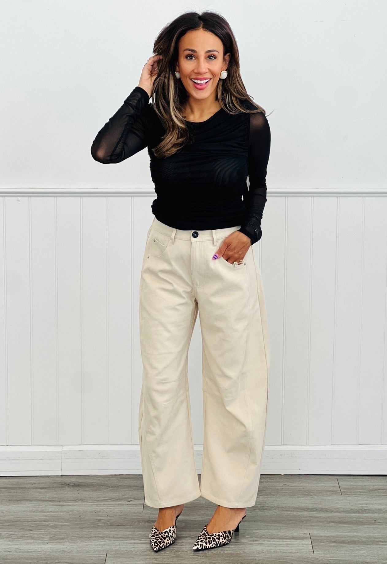 Sheerly Ruched Long Sleeve Top (Reg & Plus)-2 Colors