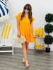Gold Ruffle Sleeve Tiered Mini Dress (Reg. and Plus)
