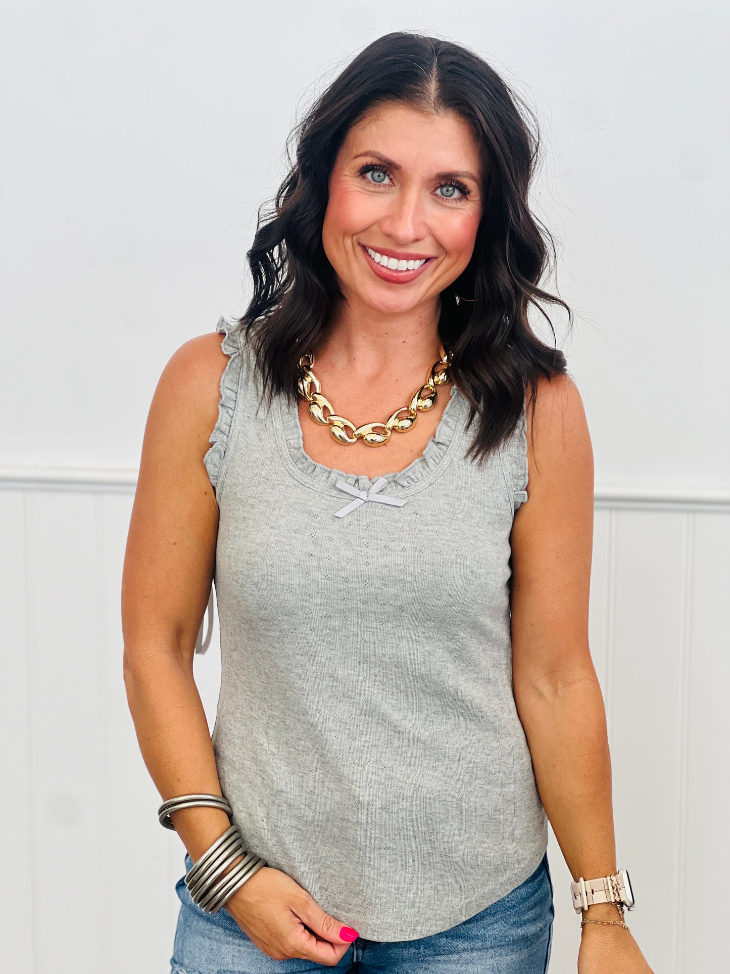 Ruffled Neck Tank Top (Reg.)-5 Colors