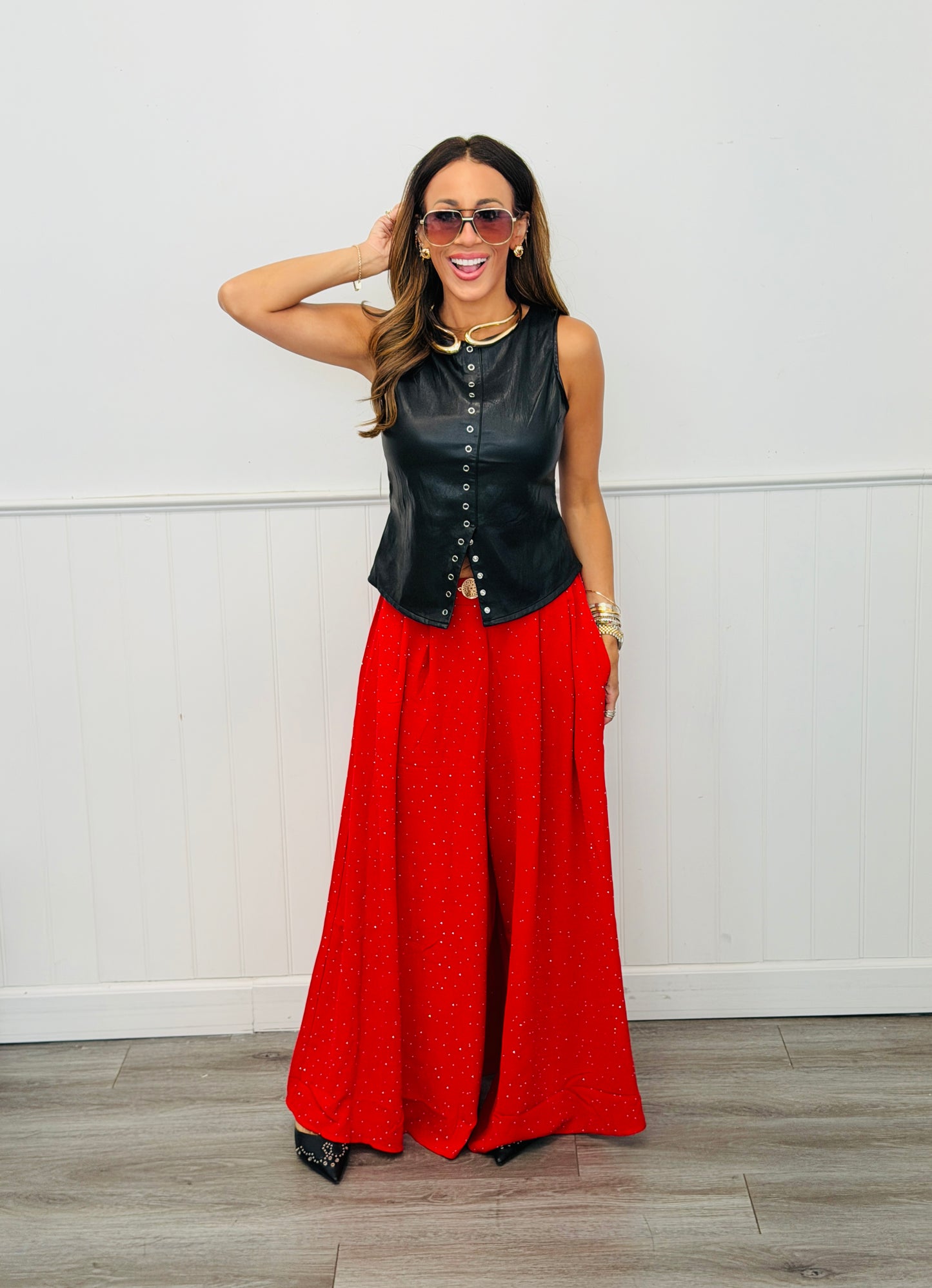 Faux Leather Snap It Sleeveless Top (Reg.) - 3 Colors