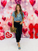 Denim Heart Print Button Up Top (Reg. and Plus)