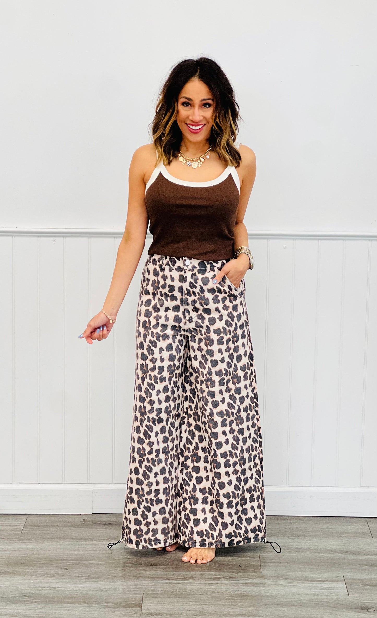 Taupe Leopard Drawstring Cuff Pants (Reg. & Plus)