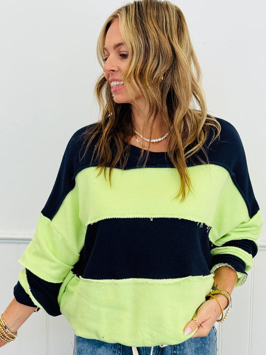 Navy/Neon Lime Stripe Sweatshirt (Reg.)