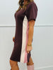 Brown/Pink Side Stripe Mini Dress (Reg & Plus)