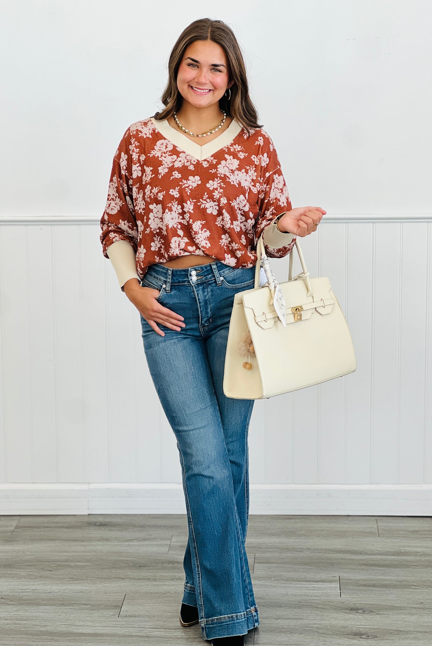Terra Cotta Floral Pullover Top (Reg & Plus)
