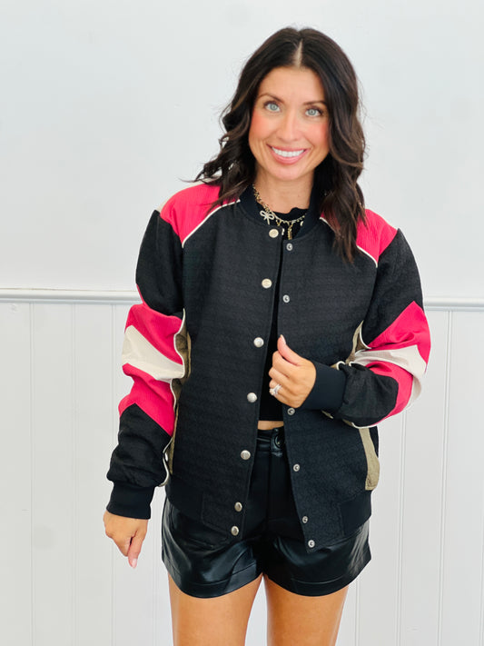 Black Mix Color Block Bomber Jacket (Reg.)