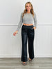 Black Glossy Wide Leg Pants (Reg.)