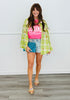 Green Chic Rhinestone Checkered Shirt (One Size)