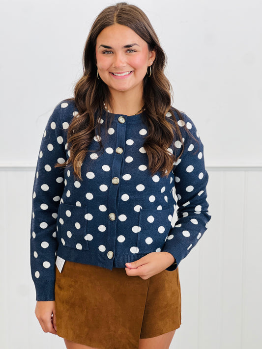 Navy/Cream Dot Button Down Cardigan (Reg.)
