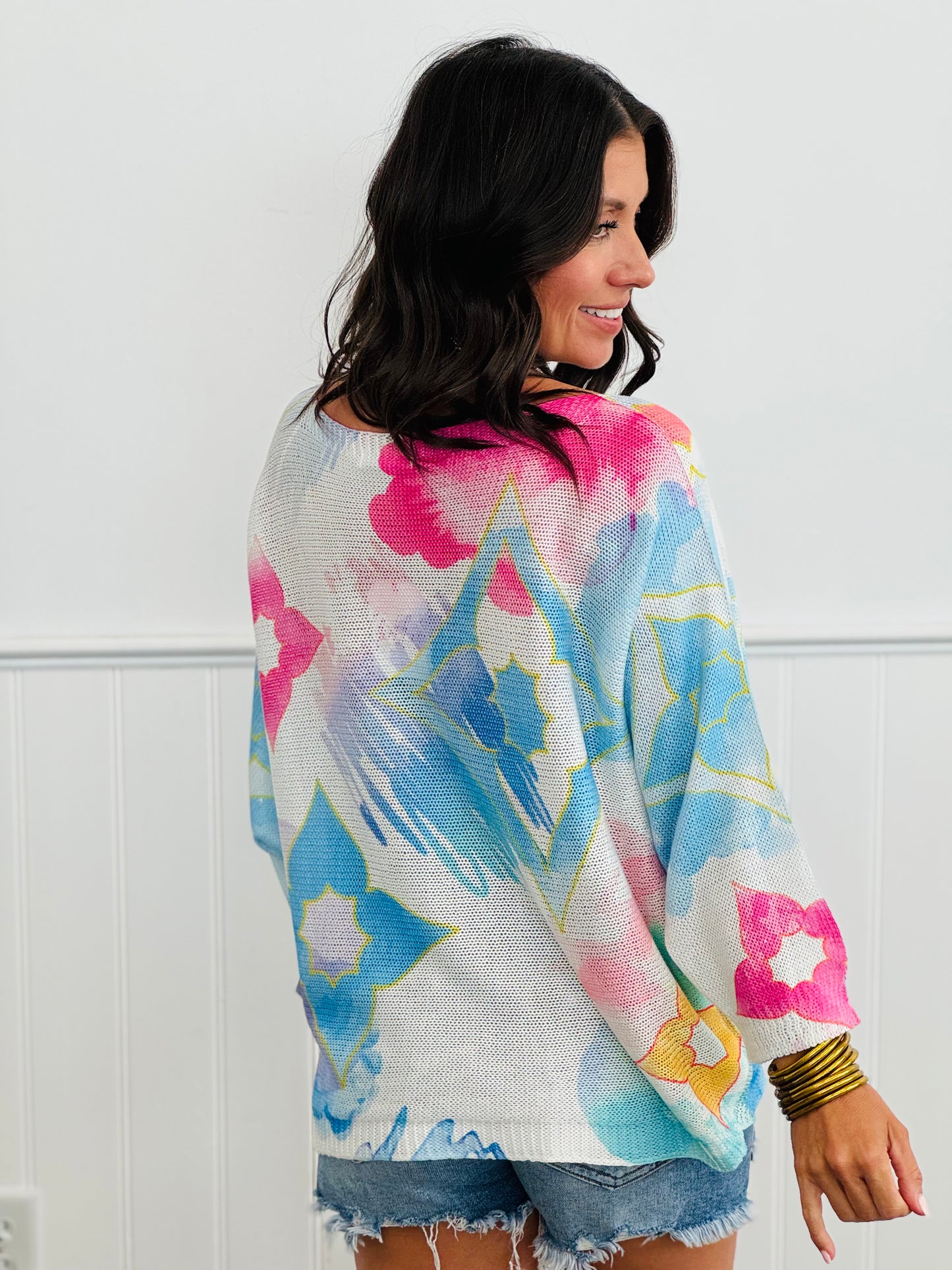 Multi Patterned Dolman Sleeve Sweater (One Size)