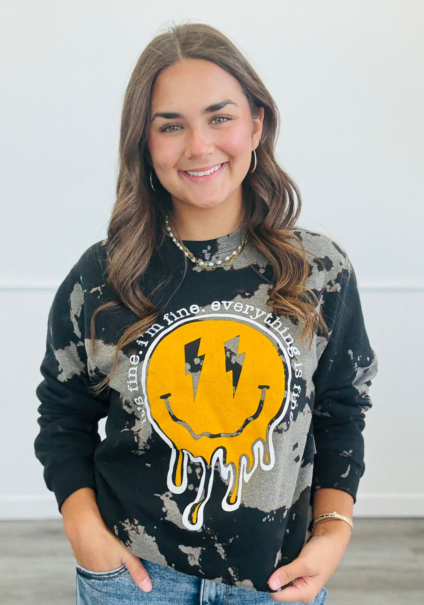 Everything Is Fine Bleached Black Sweatshirt (Reg & Plus)