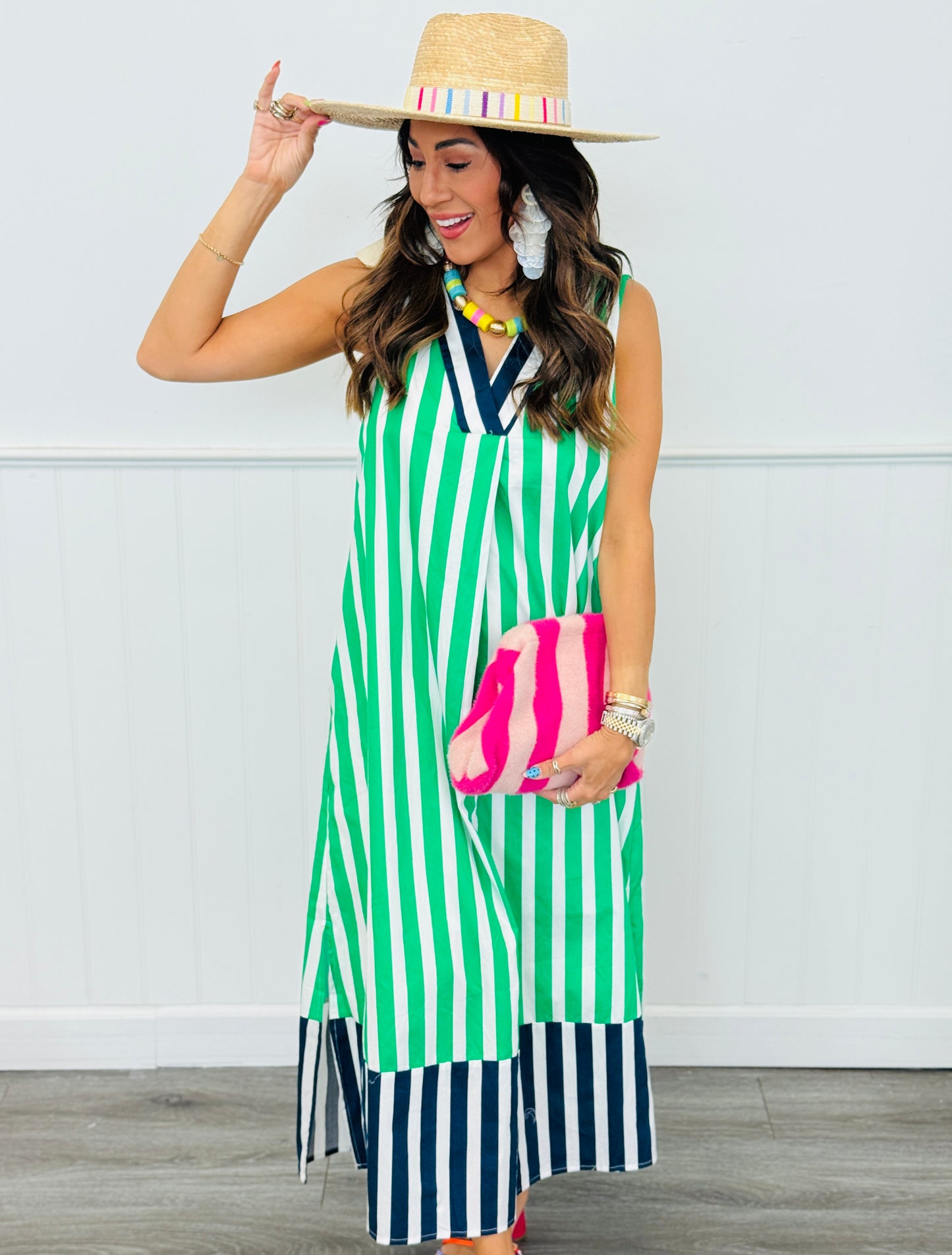 Green Striped Shift Midi Dress (Reg.)