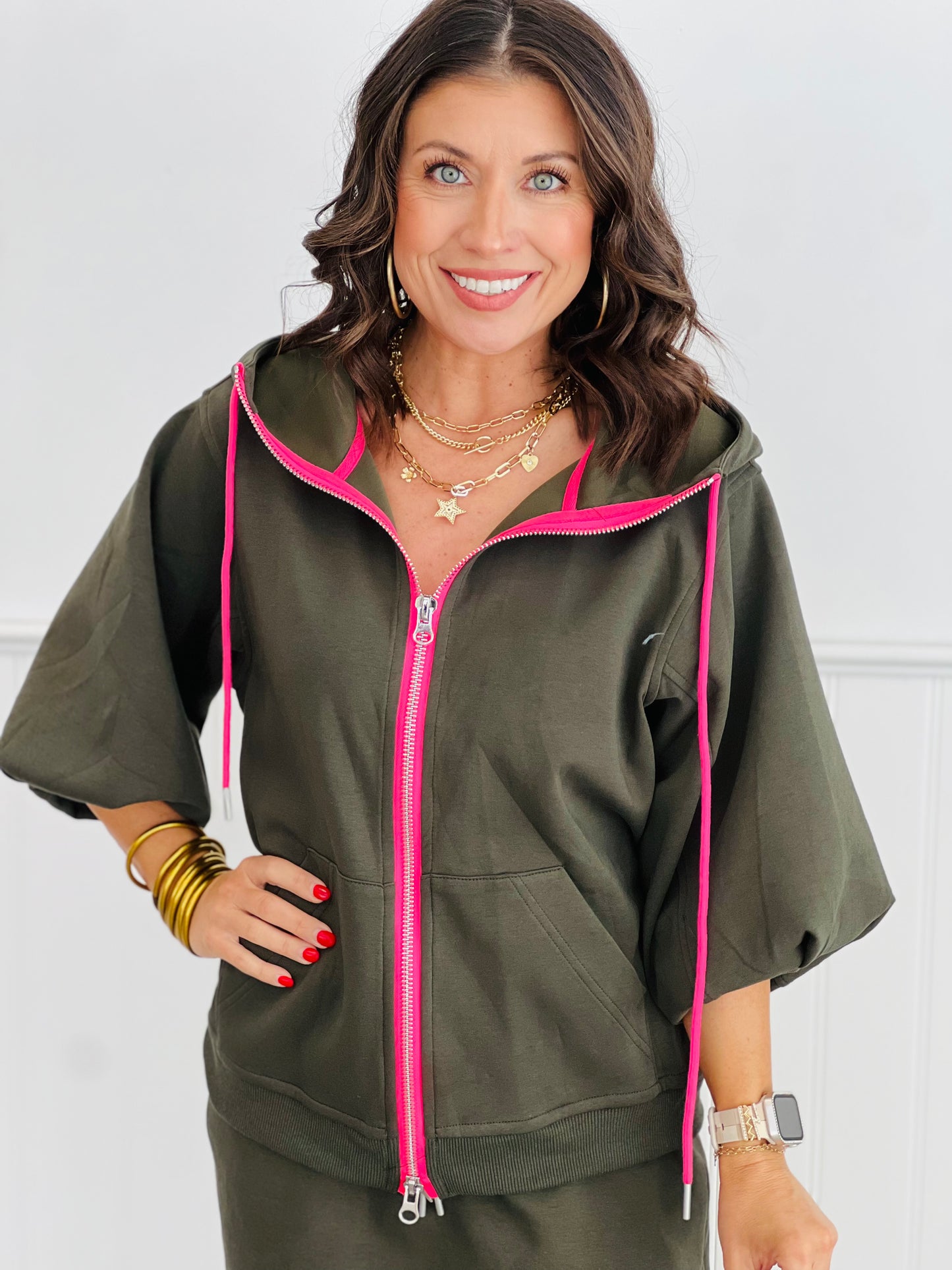 Army Green Zip Up Hoodie Jacket (Reg & Plus)