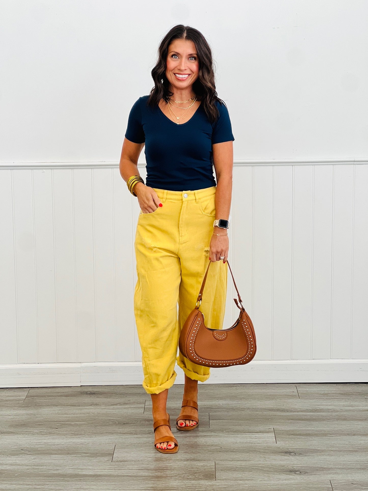 Acid Washed Yellow Denim Barrel Pants (Reg & Plus)