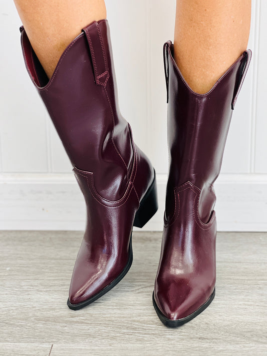 Wine Sleek Mid-Calf Western Boots