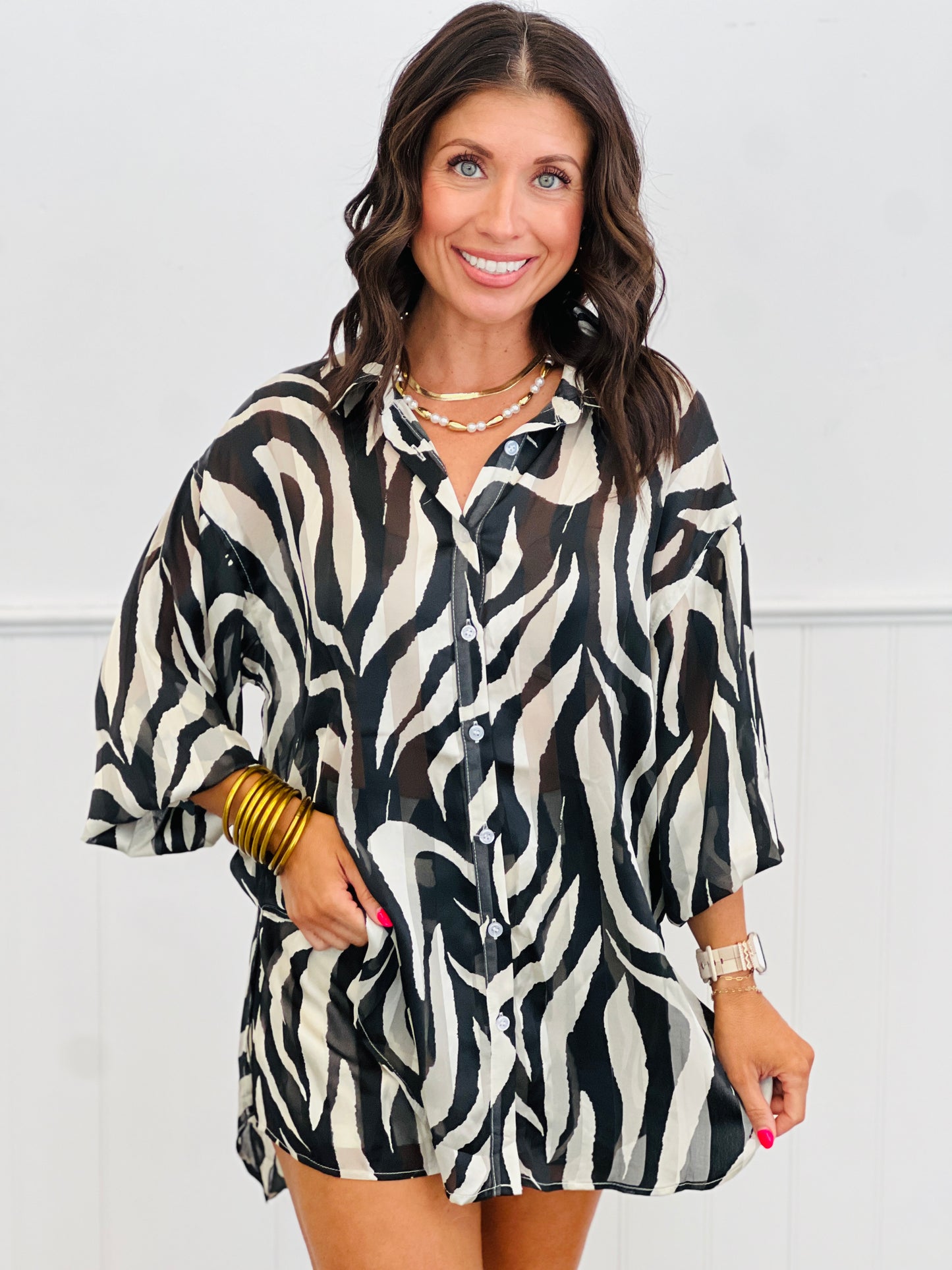 Zebra Print Shirt & Shorts Set (Reg & Plus)