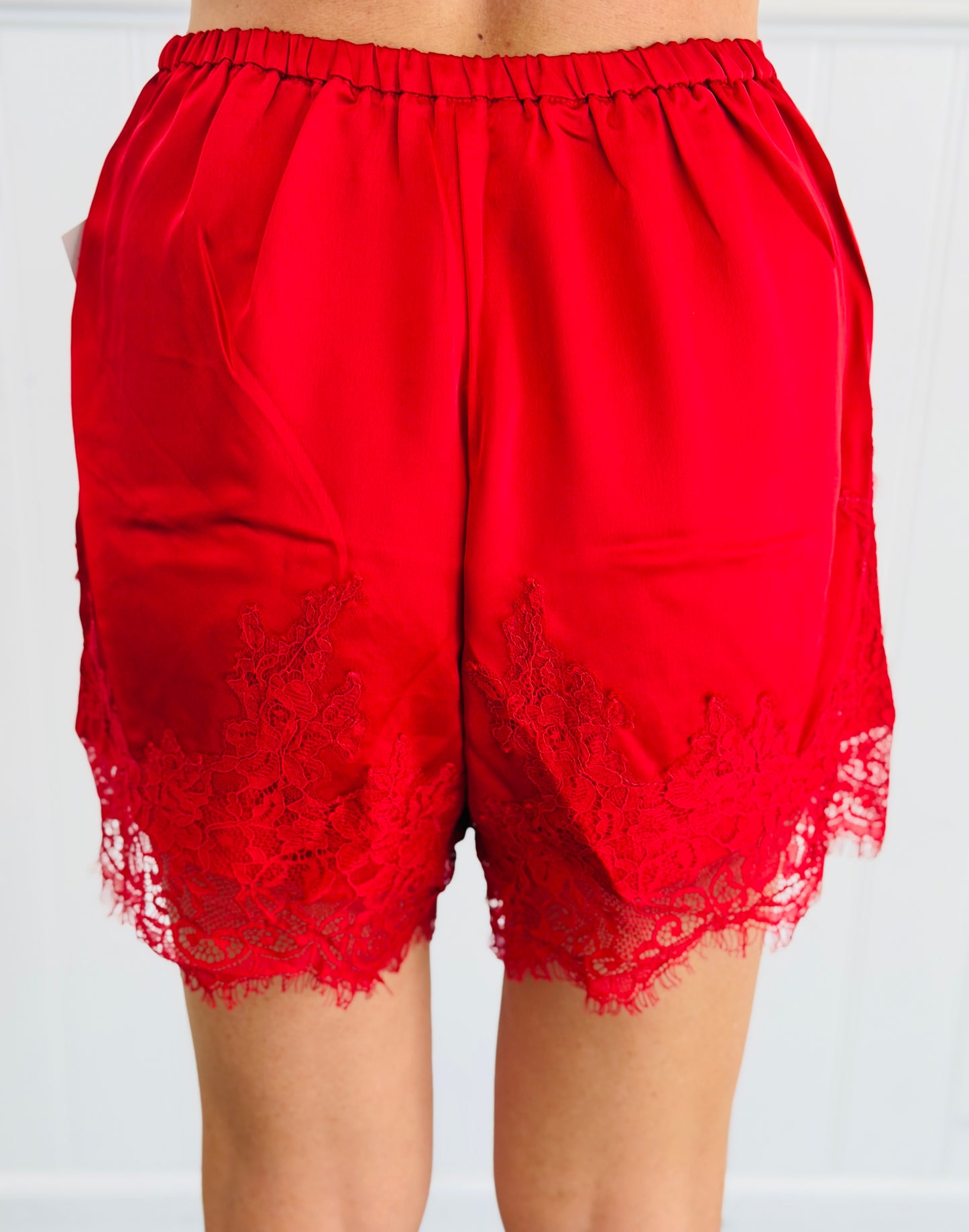 Red Satin Lace Trim Shorts (Reg. and Plus)