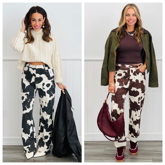 Cow Print Denim Jeans (Reg & Plus)-2 Colors