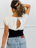 White/Black Mesh & Knit Color Block Top (Reg.)