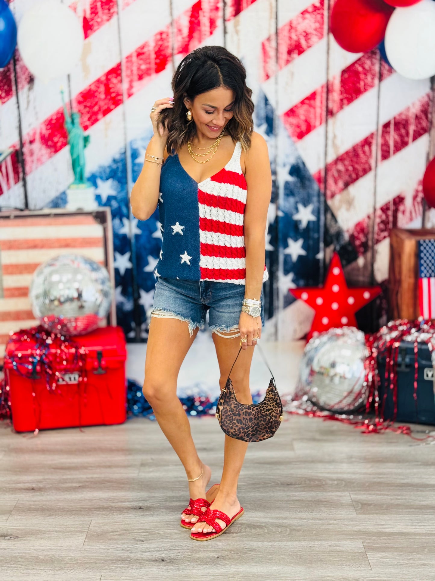American Flag Pattern Tank Sweater (Reg & Plus)