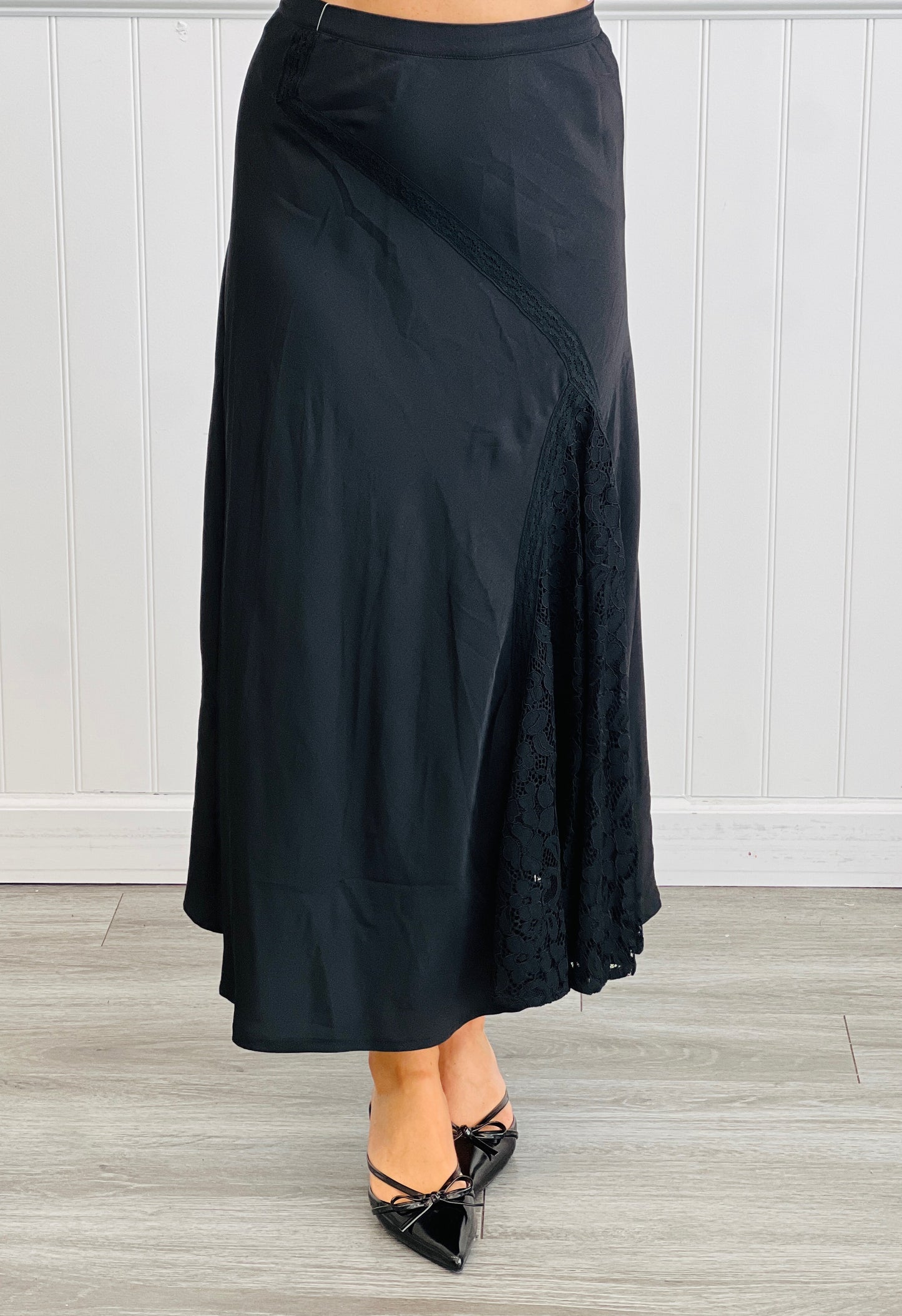 Satin & Lace Midi Skirt (Reg.)-2 Colors