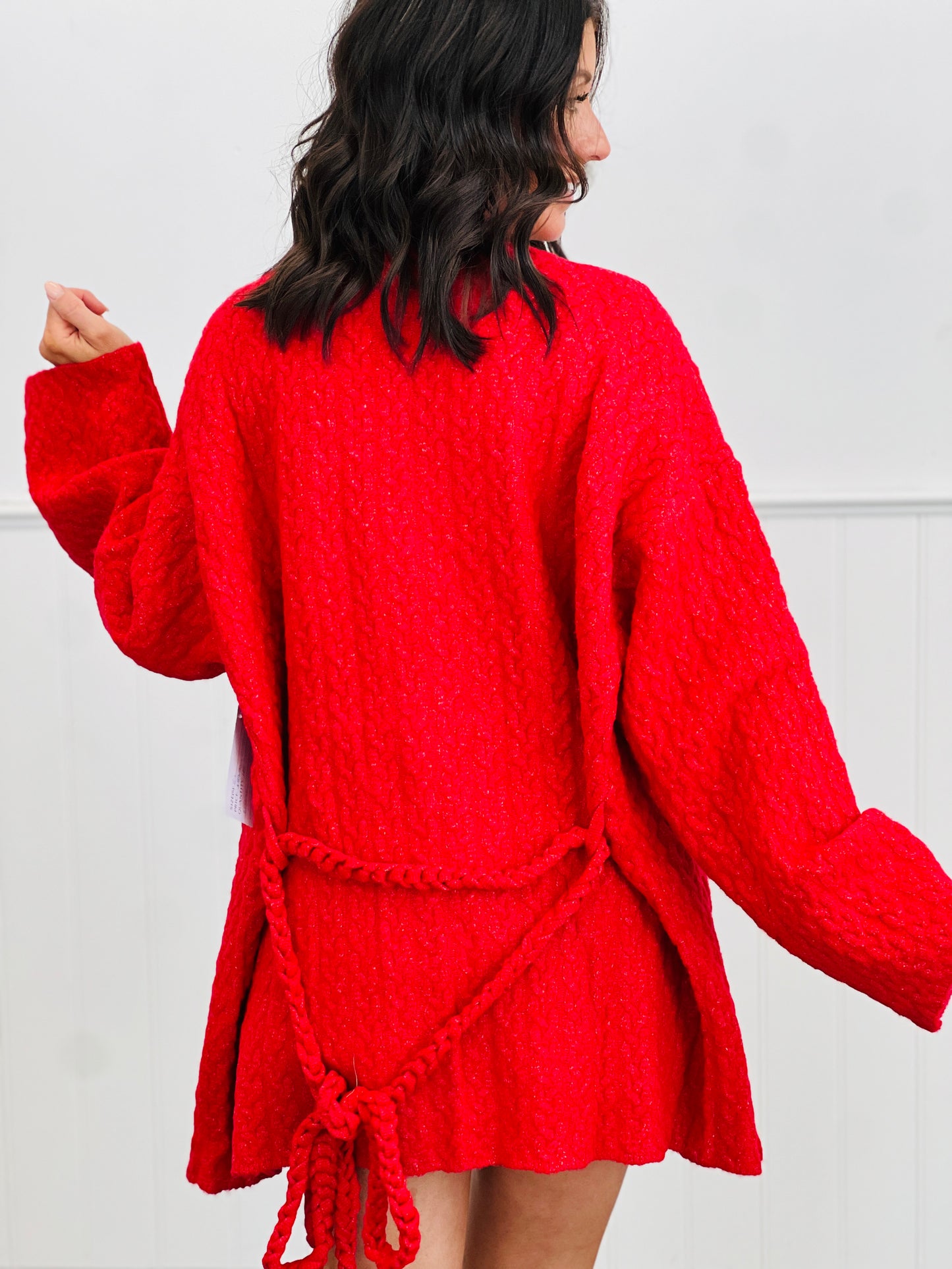 POL Red Textured Wrap Sweater Cardigan (Reg.)