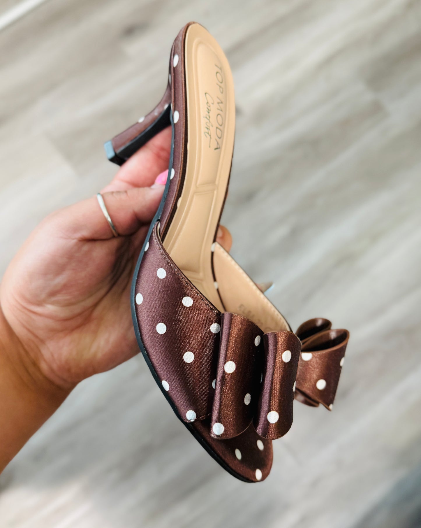 Brown Polka Dot Dream Bow Heels