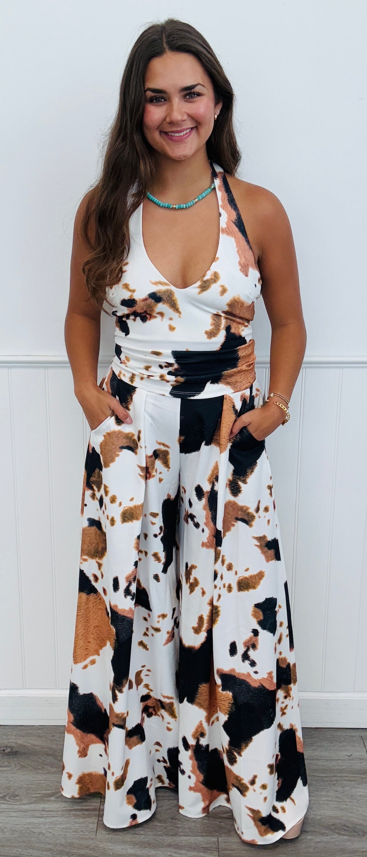 Black/Brown/White Cow Print Palazzo Pants (Reg.)